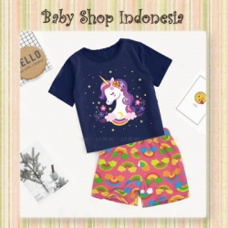 d PU587 Setelan Kaos Anak Perempuan Night Navy Unicorn Setelan Baju Rumah Anak Adem Navy Unicorn  large